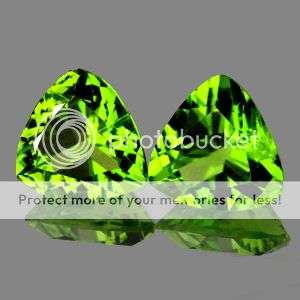 UNHEATED CLEAN 1.78Cts. (2 Pieces) 6 x 6 MM. TRILLION CUT AAA GREEN PERIDOT PAIR - 100% Natural