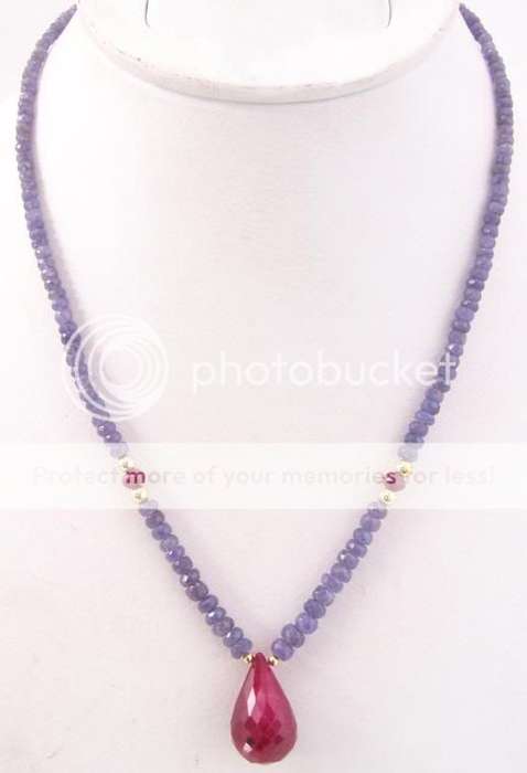 Designer Tanzanite strand with African Ruby drop and gold findings