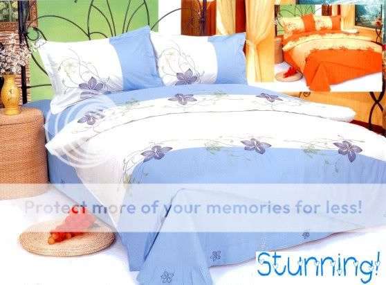 Light blue & White 6pc Queen Size embroidered duvet set