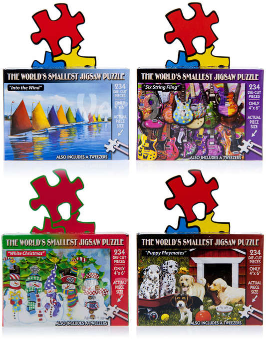 The World's Smallest Jigsaw Puzzle is available in a variety of styles.