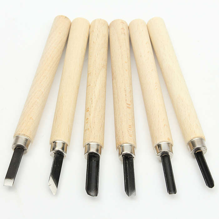 6Pcs Wooden Handle Wood Carving Carvers Working Spoon Chisel Hand Tools Set