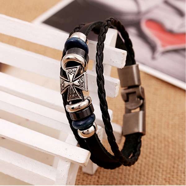 PU Leather Bracelet, Multilayer Punk Cross Bracelet