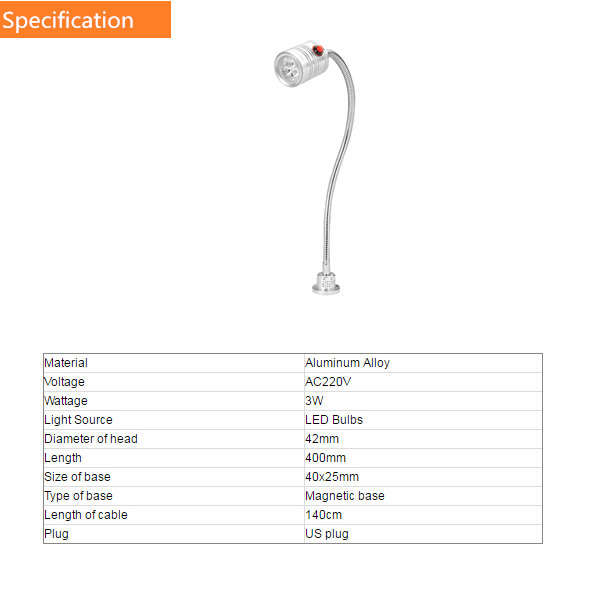 3W 220V 400mm LED Lamp Magnetic Base CNC Miller Mathe Industrial Machine Tool Light