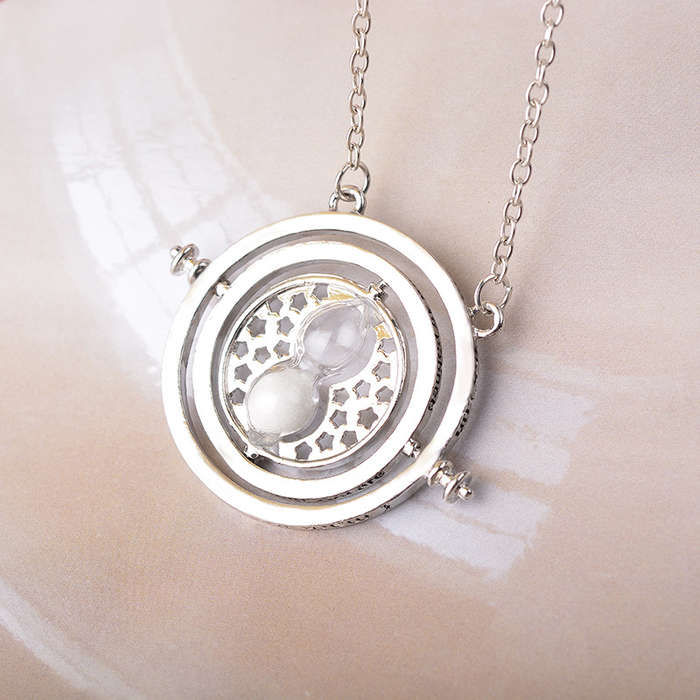 Time Turner Rotating Hourglass Pendant Necklace Gold Silver Plated