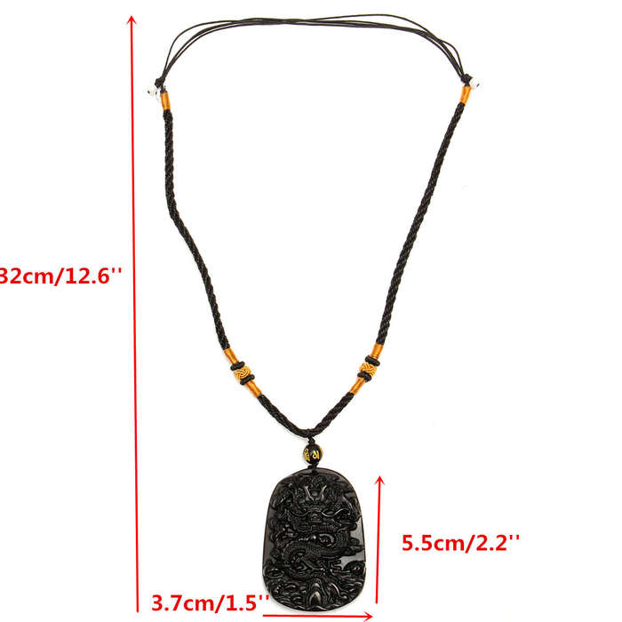 Obsidian Dragon Necklace Beads Blessing Pendant Charm Chain