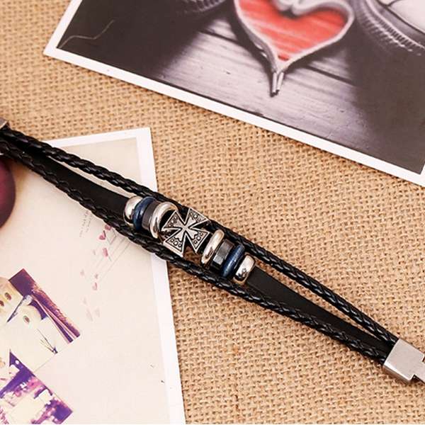PU Leather Bracelet, Multilayer Punk Cross Bracelet