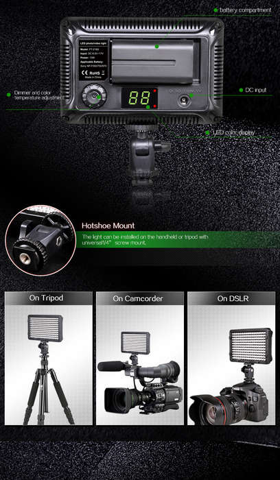 TOLIFO PT-176S LED Camera Video Light Bi-color Temperature Adjustable Photography for DSLR Camera -