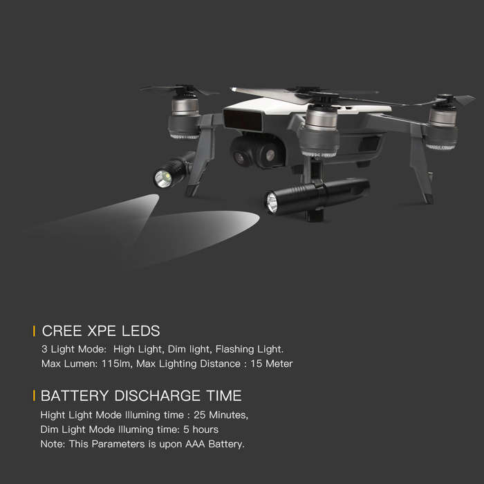 Rcgeek Extended Damping Landing Skids Landing Gear LED Headlamp Light Set For DJI Spark - 0.02kg