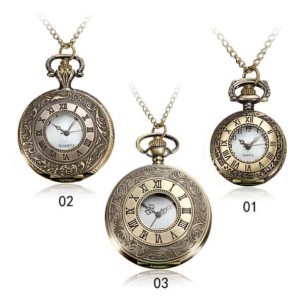 DEFFRUN Vintage Roma Steampunk Quartz Pendant Necklace Women Pocket Watch - 0.02kg