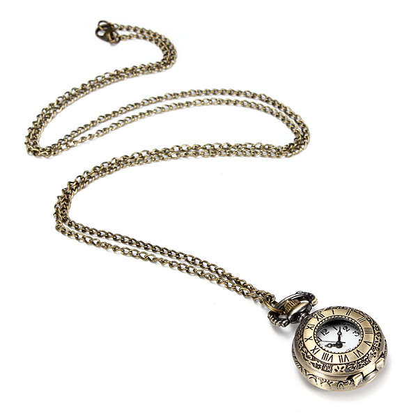 DEFFRUN Vintage Roma Steampunk Quartz Pendant Necklace Women Pocket Watch - 0.02kg