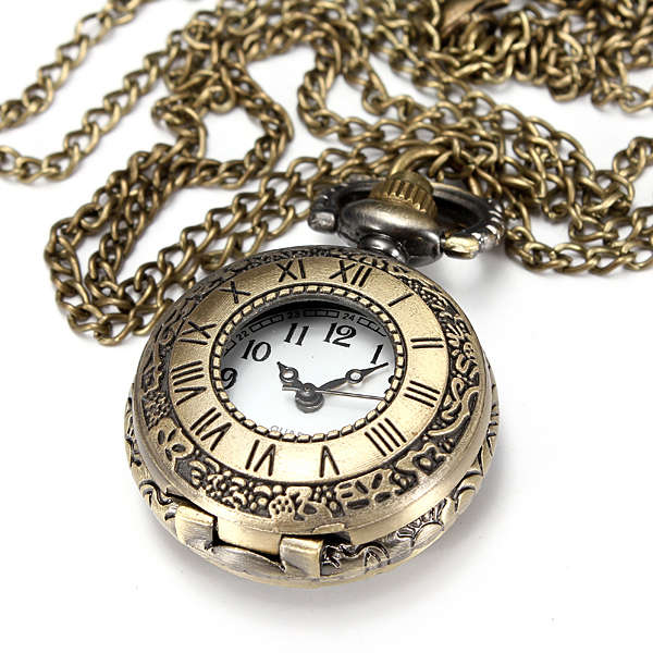 DEFFRUN Vintage Roma Steampunk Quartz Pendant Necklace Women Pocket Watch - 0.02kg