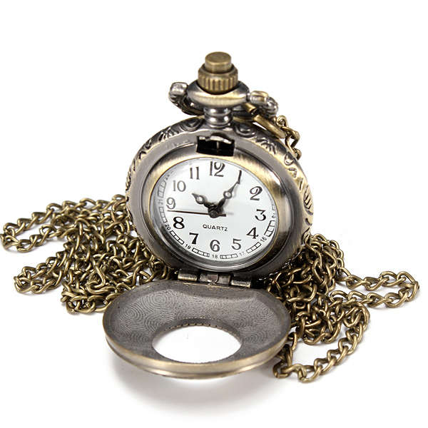 DEFFRUN Vintage Roma Steampunk Quartz Pendant Necklace Women Pocket Watch - 0.02kg