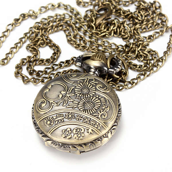 DEFFRUN Vintage Roma Steampunk Quartz Pendant Necklace Women Pocket Watch - 0.02kg