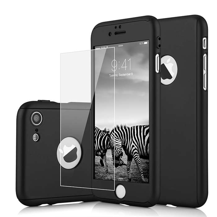 360 Degree Full Body Protection Frosted Case Cover With Tempered Glass For Apple iPhone 7