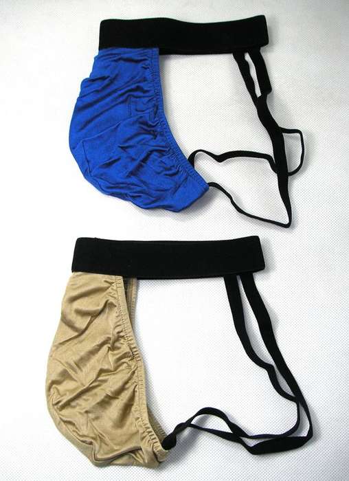 LOT 2PAIR NEW SILK KNIT MEN'S THONG JOCK STRAP SZ L/XL GOLD AND BLUE