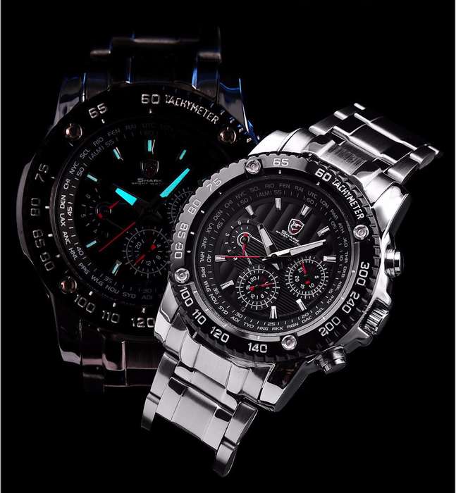 WEEKEND ONLY* SHARK MILITARY COMMADO BLACK TACTICAL CHRONOGRAPH WATCH W/ BOX, PAPERS, LOADED!!
