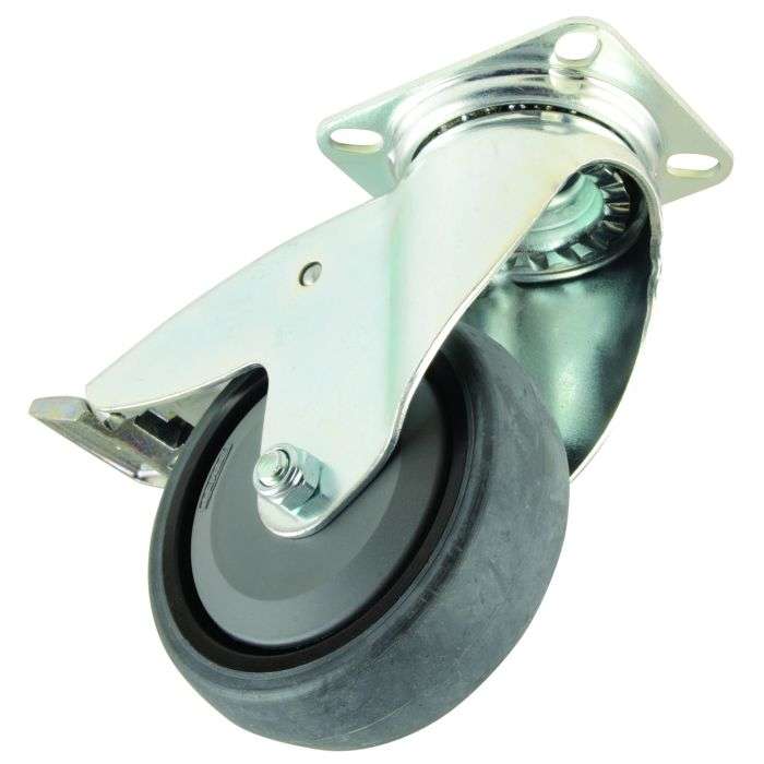 Castor & Ladder Rubber Castor With Brake Top Plate 100mm