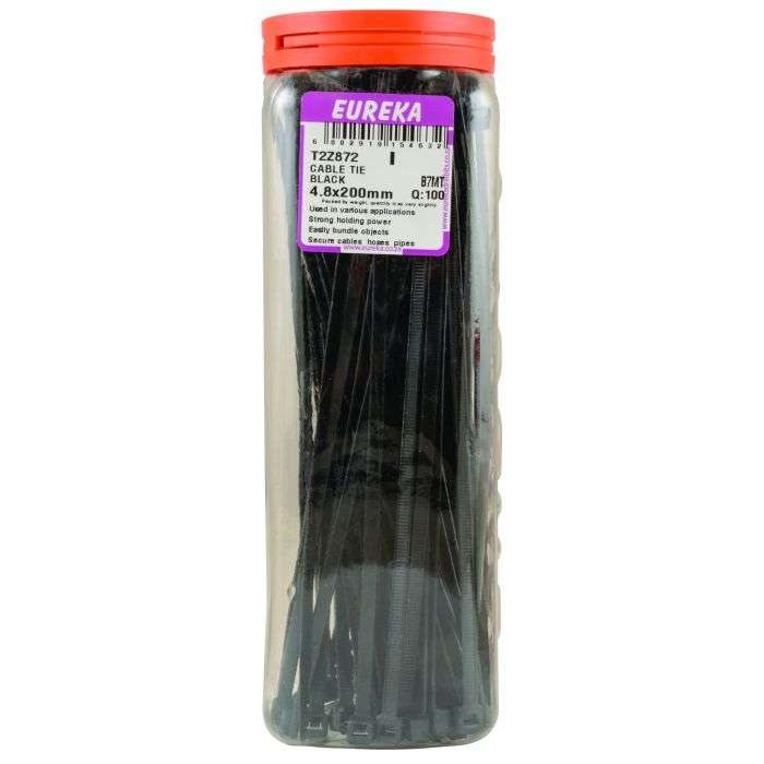 Eureka Black Cable Ties 200 x 4.8mm - 100 Pack
