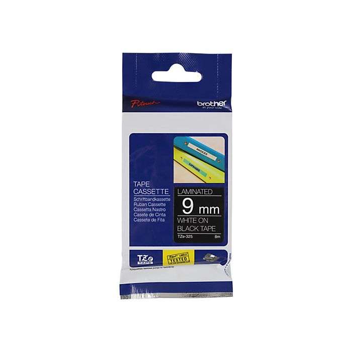 Brother White on Black Laminated Labeling Tape 9mm x 8m