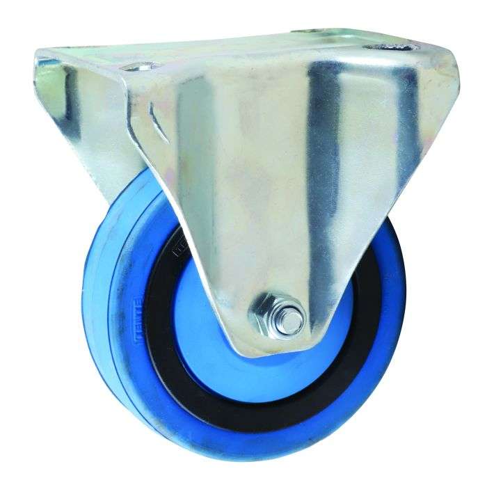 Castor & Ladder Blue Elastic Fixed Castor Wheel 100mm