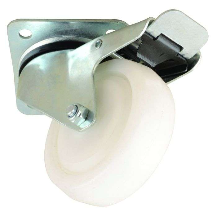 Castor & Ladder White Polyprop Swivel Castor Wheel With Brake 100mm