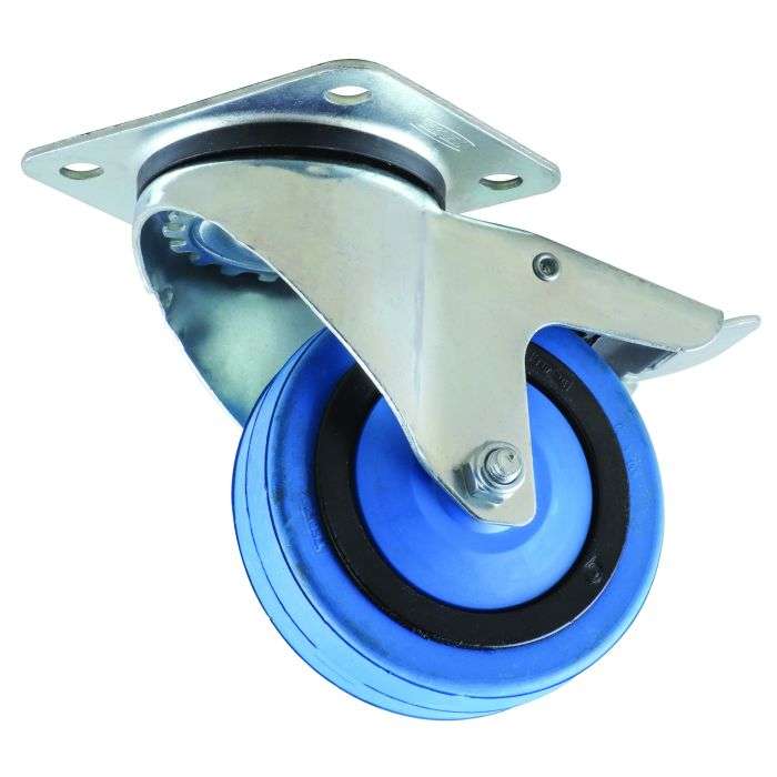 Castor & Ladder Blue Elastic Swivel Castor With Brake 100mm