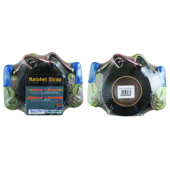 SecureTech Ratchet Strap With J-Hook 25mm x 6m - 2 Pack