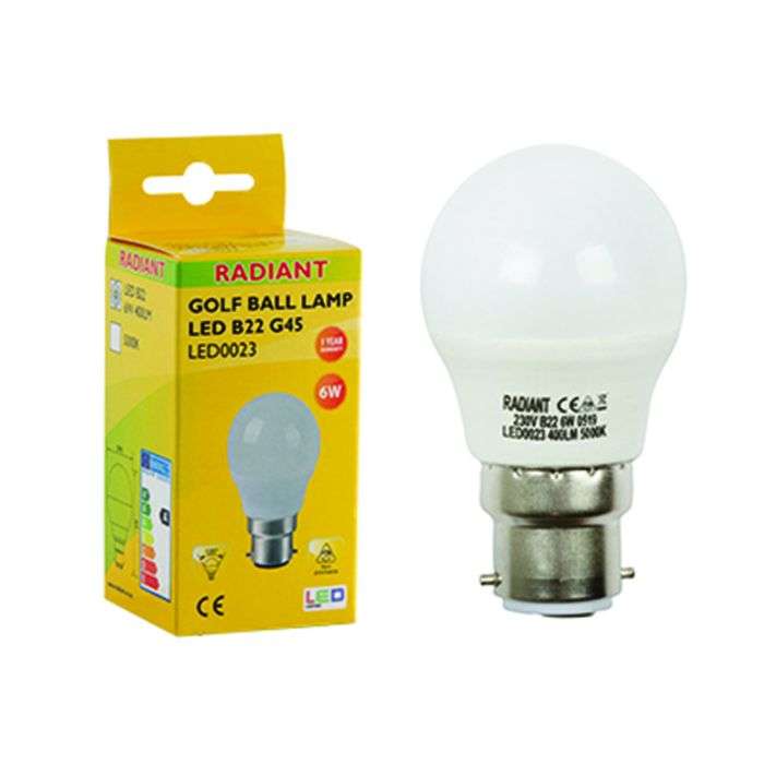 Radiant 6W Cool Daylight B22 Golfball LED Globe
