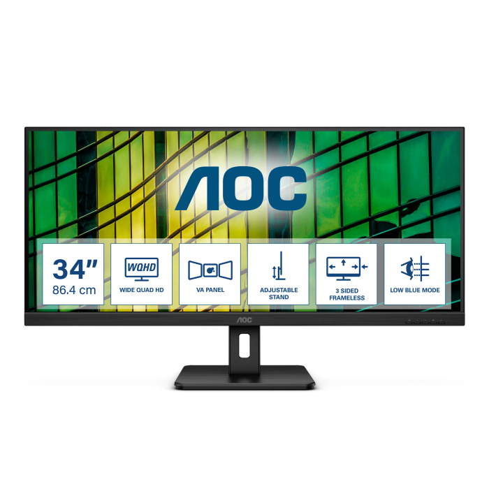Aoc-U34E2M Monitor 34 Inch Wqhd 3440X1440 100Hz 1Ms Dp Vesa Flicker Free Low Blue Mode Adaptivesy...