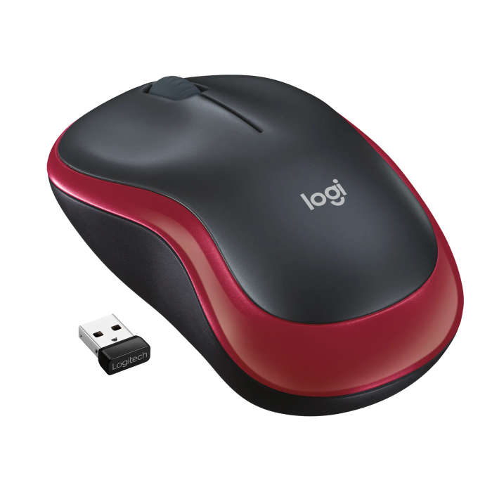 Logitech Wireless Mouse M185 (RED) Nano USB receiver 3 buttons optical tracking with wheel 10m range