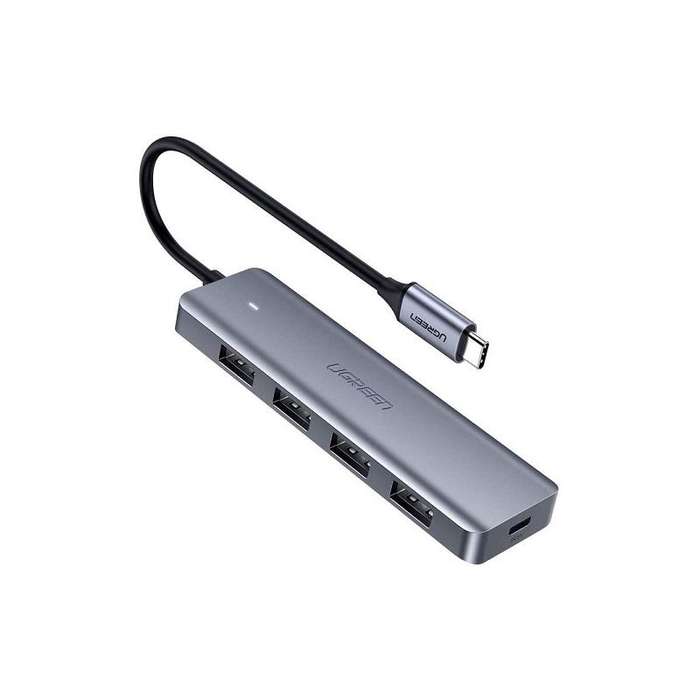 UGreen 70336 USB-C Male to USB-A 3.0 Female 4-Port Hub with USB-C Power Port & OTG Function - Gre...