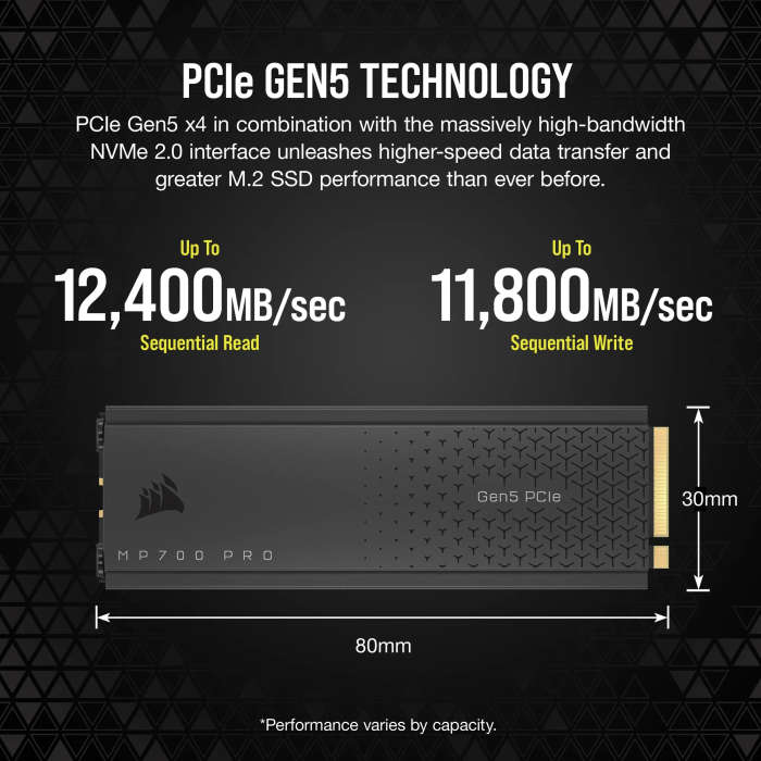 Corsair MP700 PRO 1TB M.2 NVMe PCIe Gen. 5 x4 SSD with Cooler
