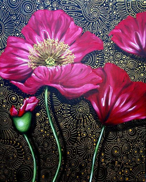 FREE COURIER --- "RED POPPIES" LARGE Original Painting on Stretched Canvas --- 762 x 915