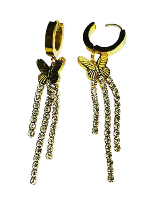 Gold Stainless Steel Butterfly dangle Earrings, 58mm