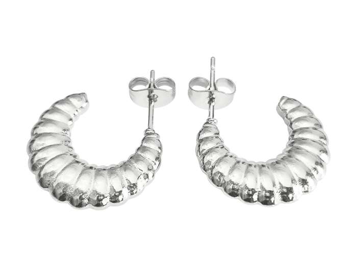 Stainless Steel Ribbed Hoop Earring, 18mm