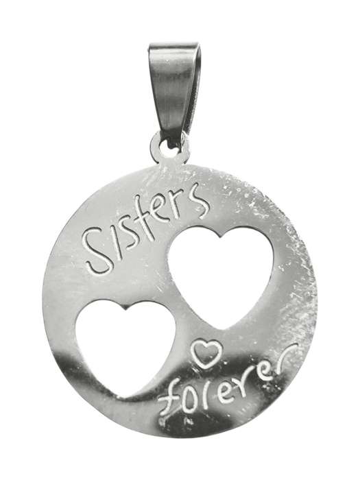 Sisters forever Pendant in stainless steel, 25mm round