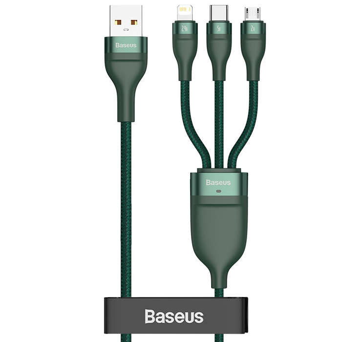 Baseus 5A - 1.2m 3in1 USB-A to Lightning + USB Type-C + MicroUSB Cable - Green