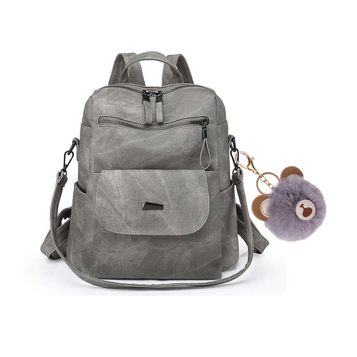 Travel Backpack PU Leather Backpack Purse For Women - Grey