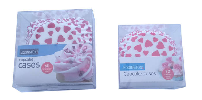 Eddingtons Cupcake Case - 2 Sizes -72xM-60xL - Red Hearts