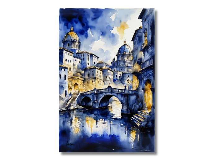 Rome Inkwash Watercolor Cityscape  Abstract Print-A1 - (594 x 841mm)-Archival Matte Paper