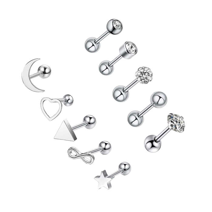 10 Pieces Stainless Steel Cartilage Stud Earrings. Ideal for sensitive ears