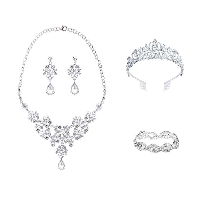 Jacaranda Rhinestone Crystal Bride Statement Jewelry Set For Women