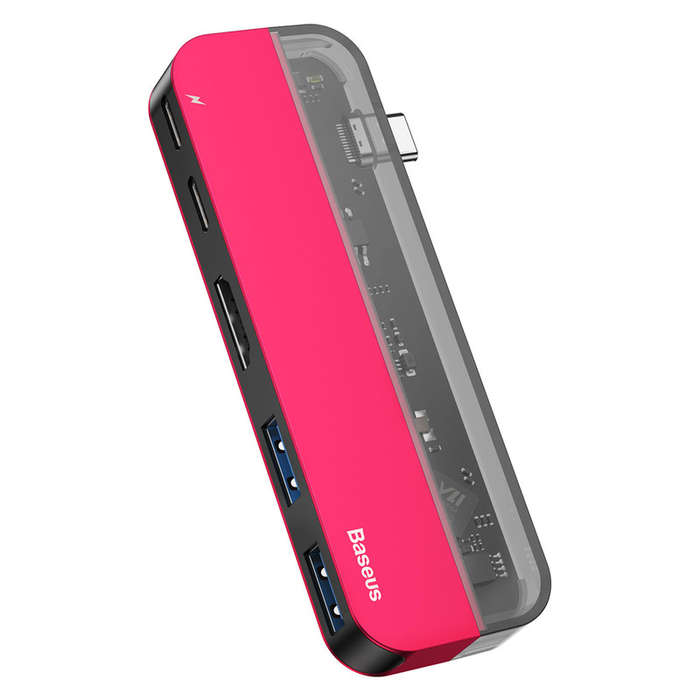 Baseus Transparent Series Single Type-C Multifunction (HDMI USB) HUB - Red