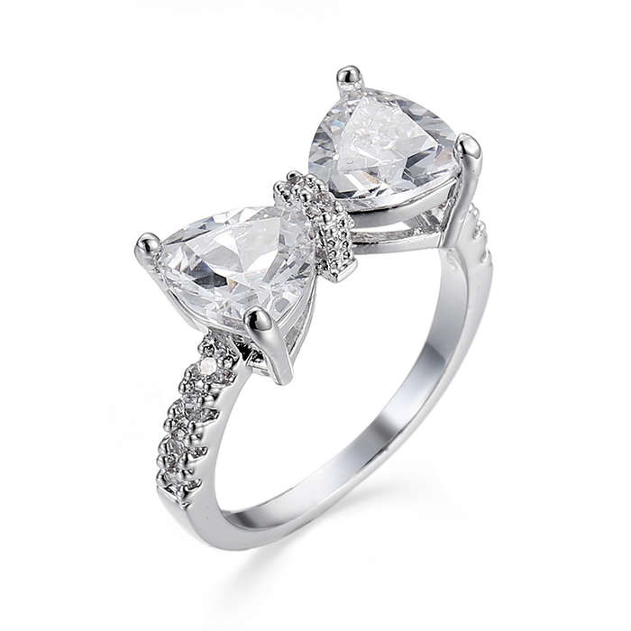 DHAO-Zircon Butterfly Ring Bow Band Wedding Engagement Ring Bridal Jewelry - White 10