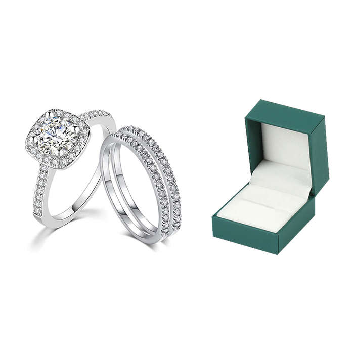 Wedding Rings for Women Princess Engagement Ring Set - 9