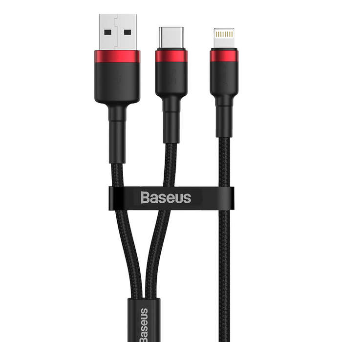 Baseus 1.2m - 2.4A 18W 2in1 Cafule USB Type-C + Type-A PD Cable - Red+Black