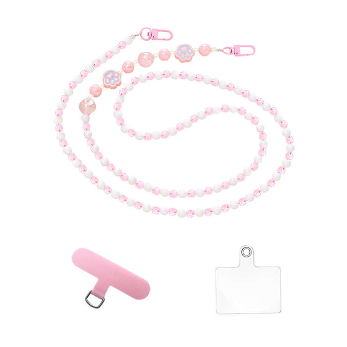 Bigfive Long Phone Lanyard Beads Chain With 2Pcs Back Patch - Pink