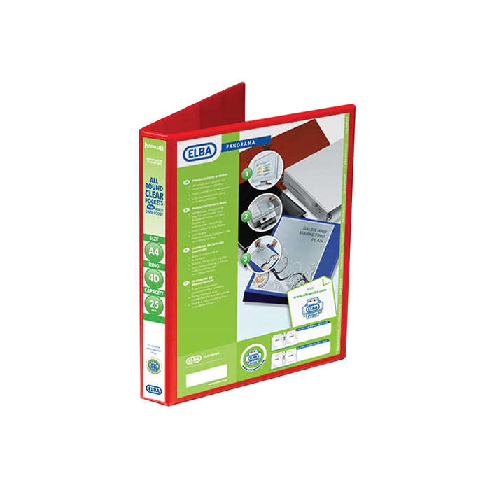 Elba Panorama A4 XL D Ring 25mm Capacity Presentation Binder RED Folder - 3