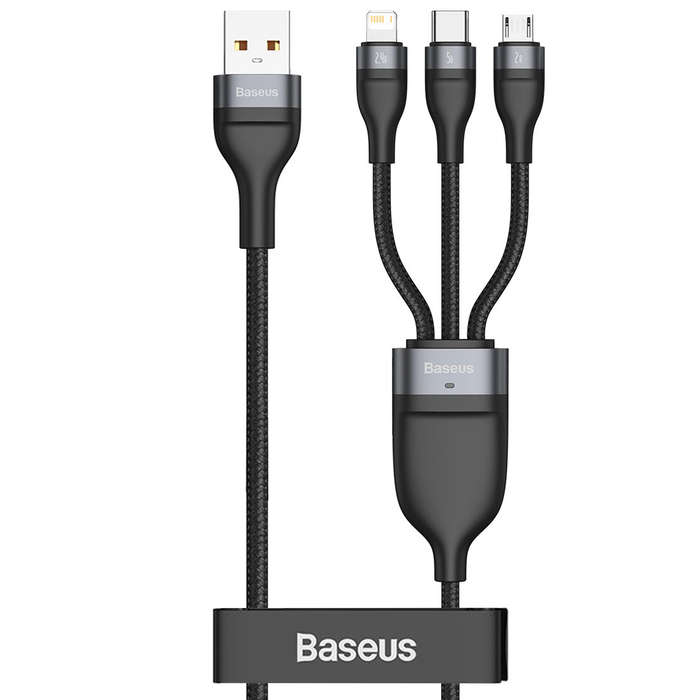 Baseus 5A - 1.2m 3in1 USB-A to Lightning + USB Type-C + MicroUSB Cable - Black