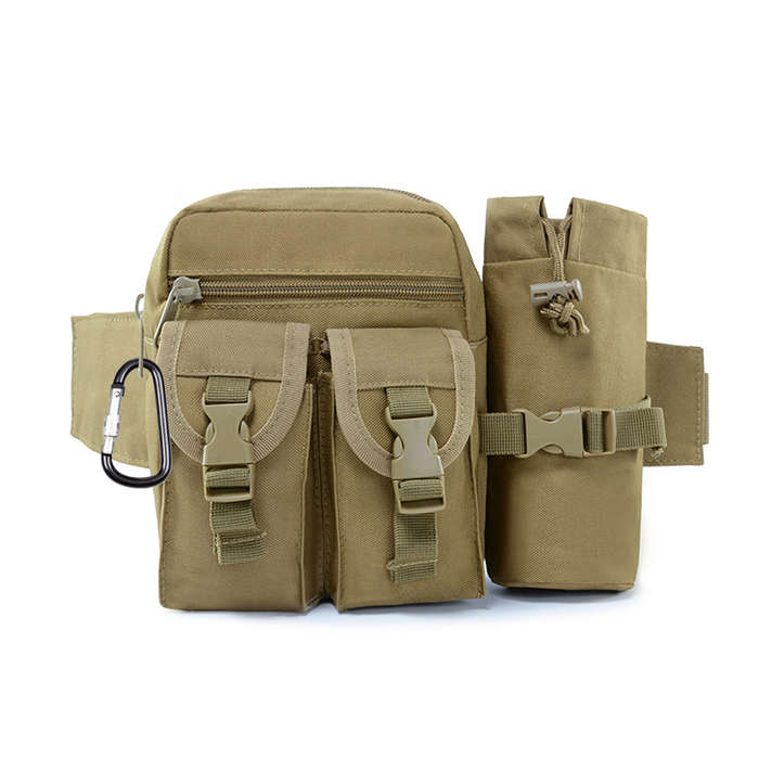 Tactical Fanny Pack Waterproof Utility Bag with Water Bottle Holder - Khaki